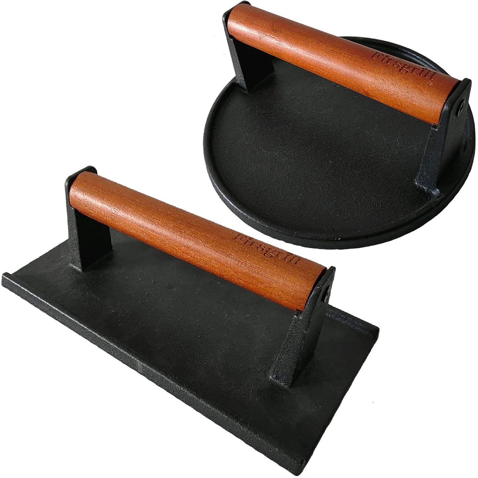 Heavy-Duty Cast Iron Grill Press with Wood Handle for BBQ, Griddle & Panini