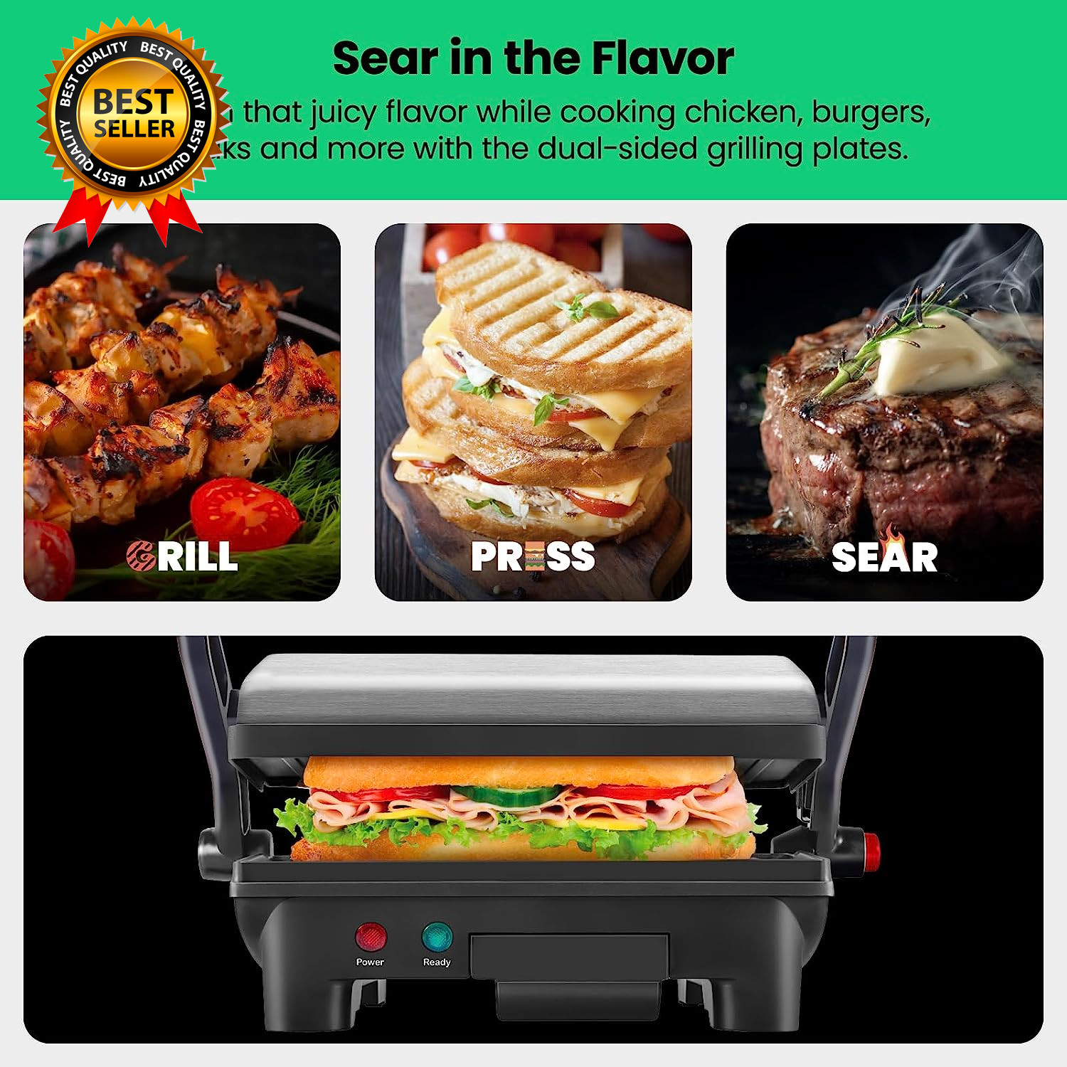 Electric Panini Press Grill, Compact 2-Slice Sandwich Maker Non-Stick