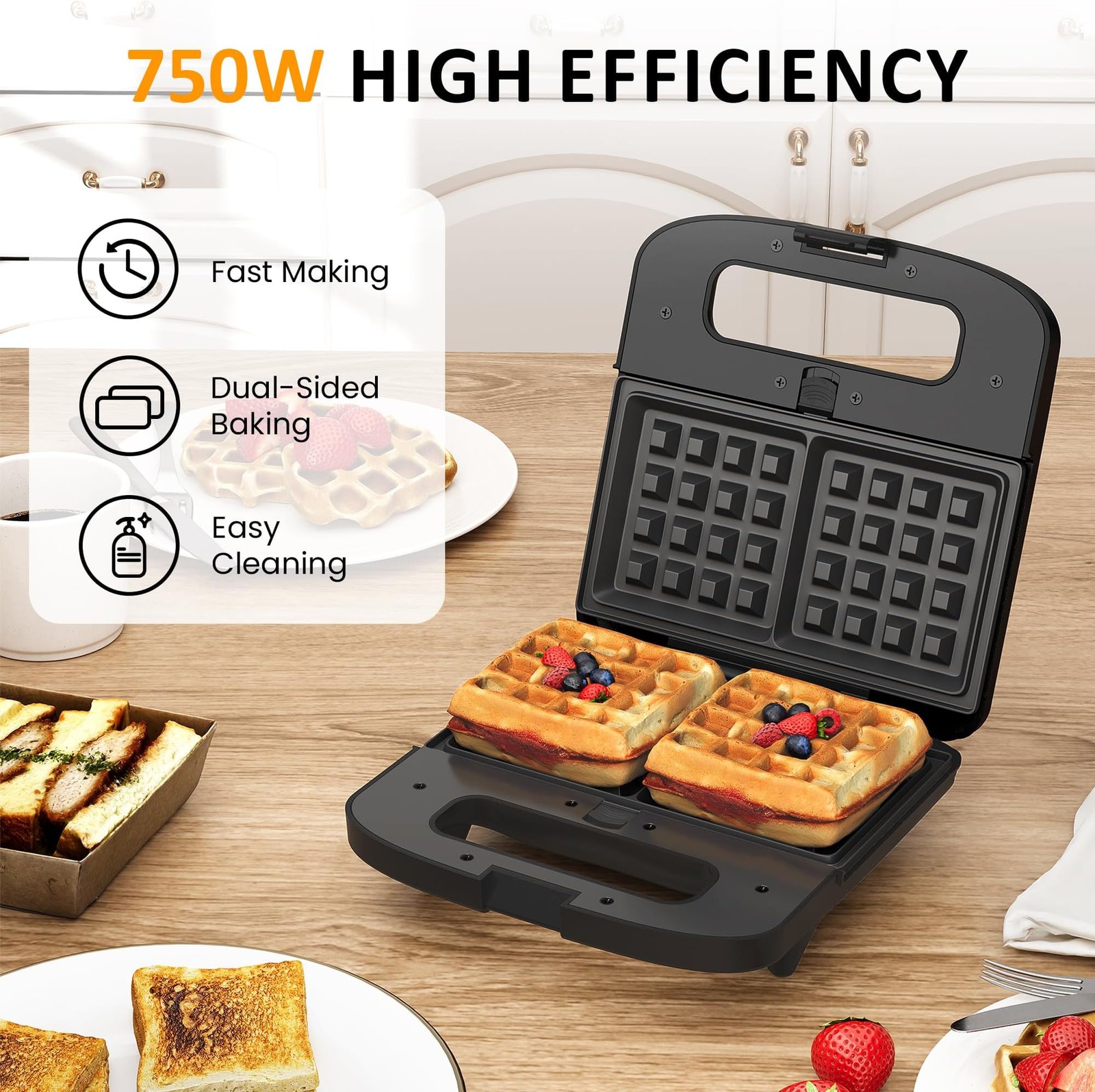 3 in 1 Electric Sandwich Maker with Removable Nonstick Plates – 800W,Black | …
