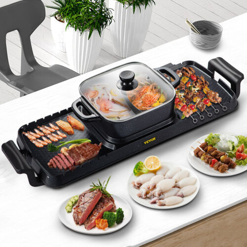 VEVOR Electric 2In1 Hot Pot BBQ Grill Hot Pot Oven Smokeless BBQ Pan DIY 2400W