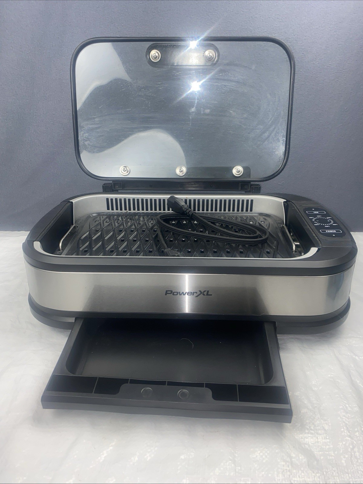 PowerXL Smokeless Indoor Electric Grill 1500W Non-Stick Glass Lid Black/Silver