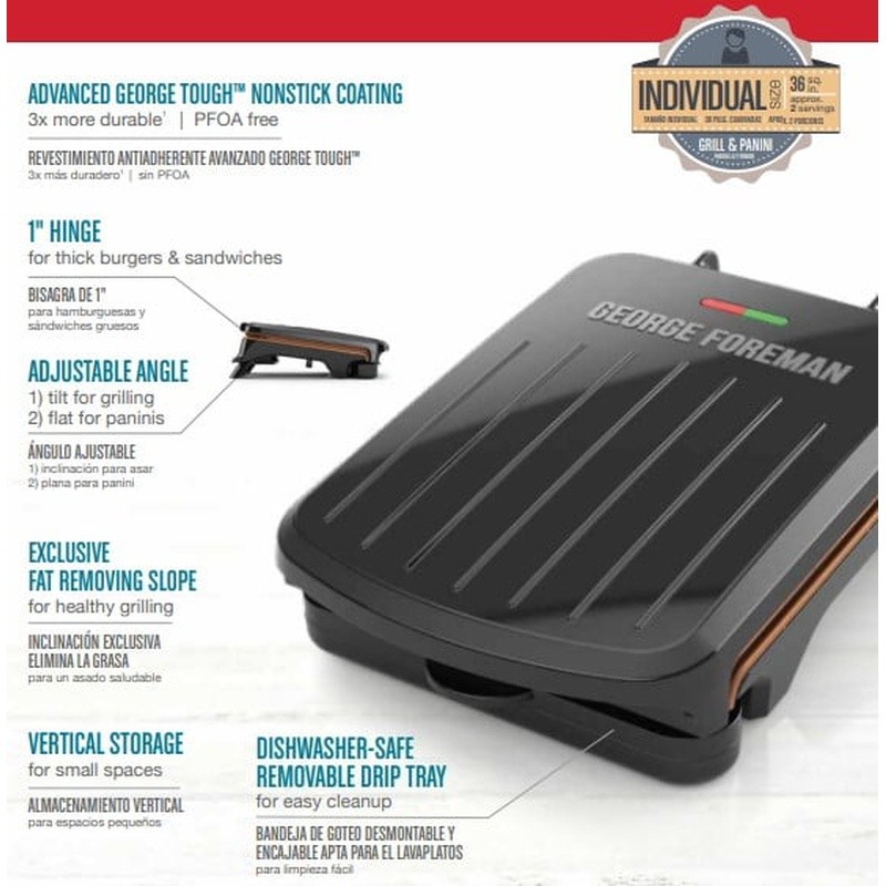 2 Serving Non-Stick Grill Fat Removing Slope Dishwasher Safe Easy to Clean New