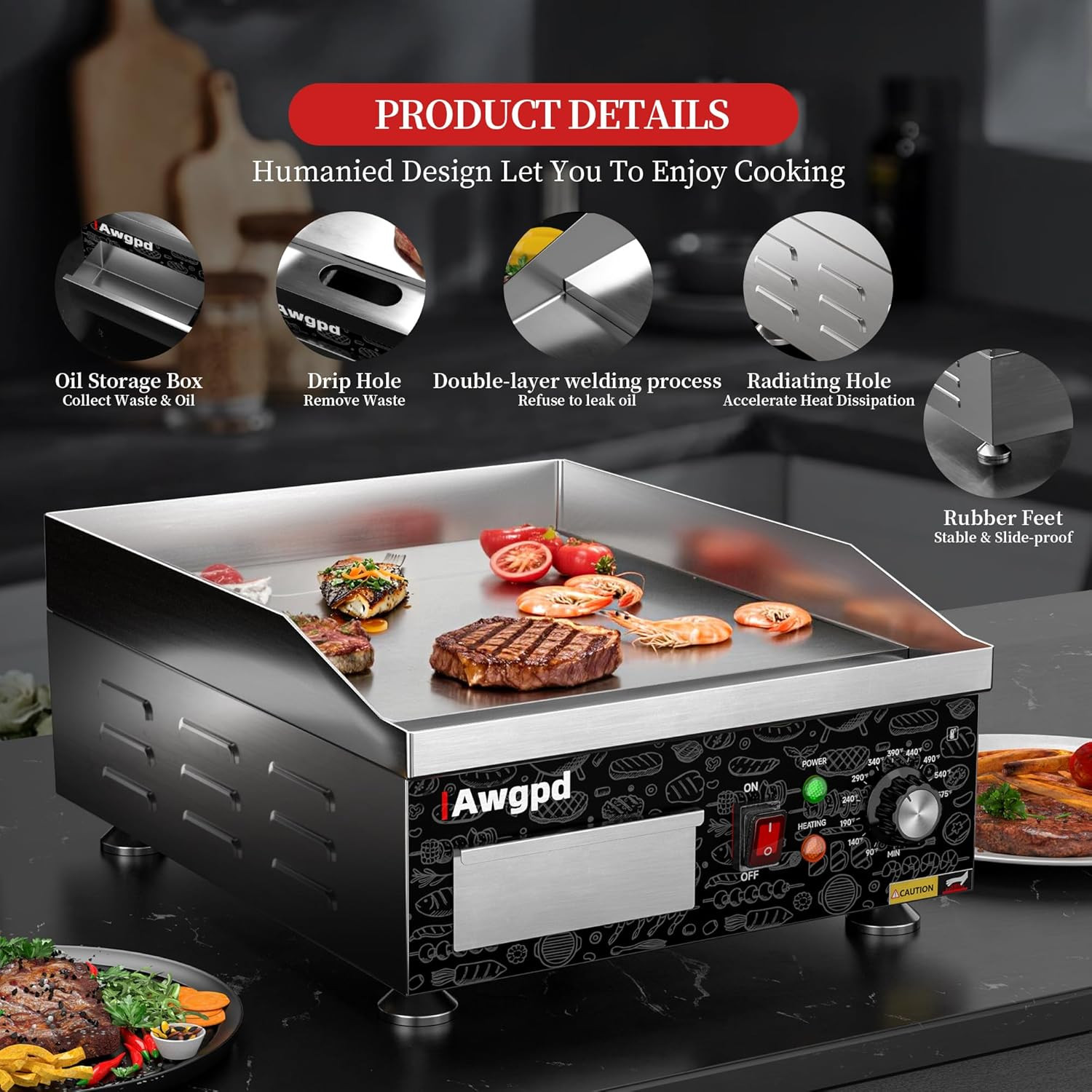 14″ Commercial Electric Griddle,Electric Countertop Flat Top Griddle,110V 1800W