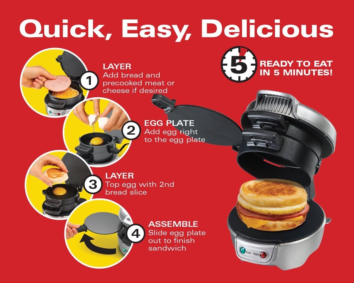 Hamilton Beach 25478 Breakfast Sandwich Maker – Silver
