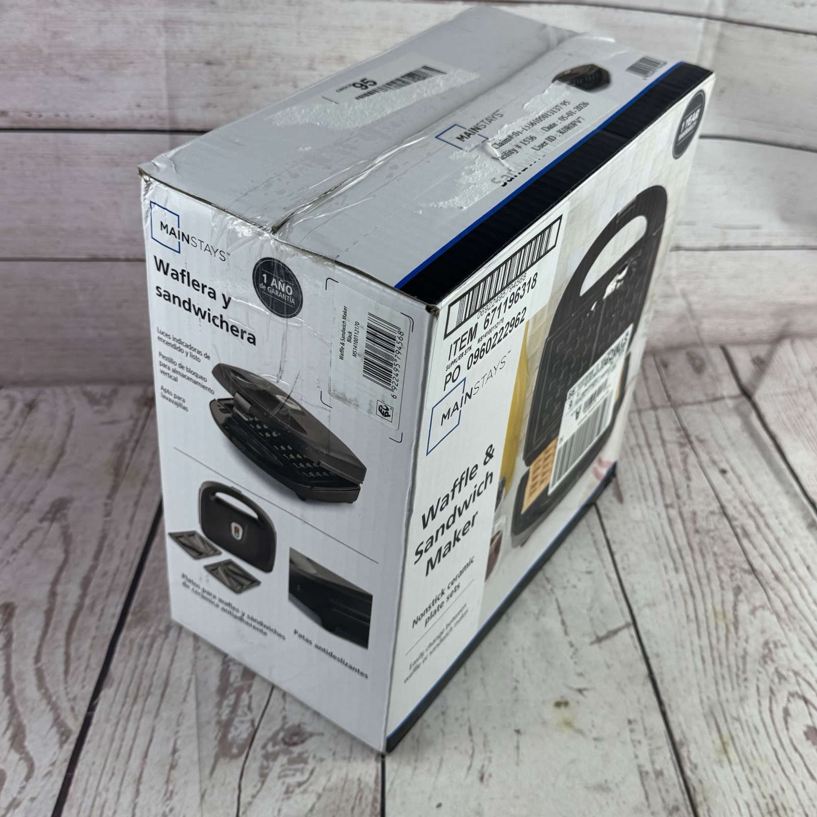 Mainstays 2 Slice Waffle Sandwich Maker Removable Plates Black 750W