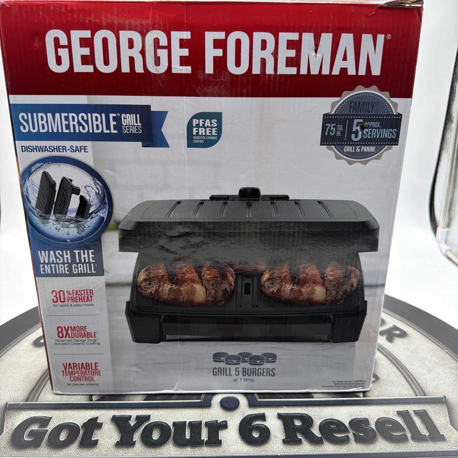 George Foreman 5-Serving Submersible Grill with Black Plates GRECV075BX George