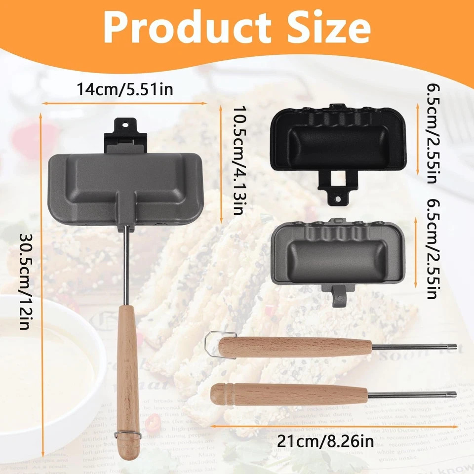 Hot Sandwich Maker, 4w1h Sandwich Maker Double Sided Pie Iron Non-Stick Cast …