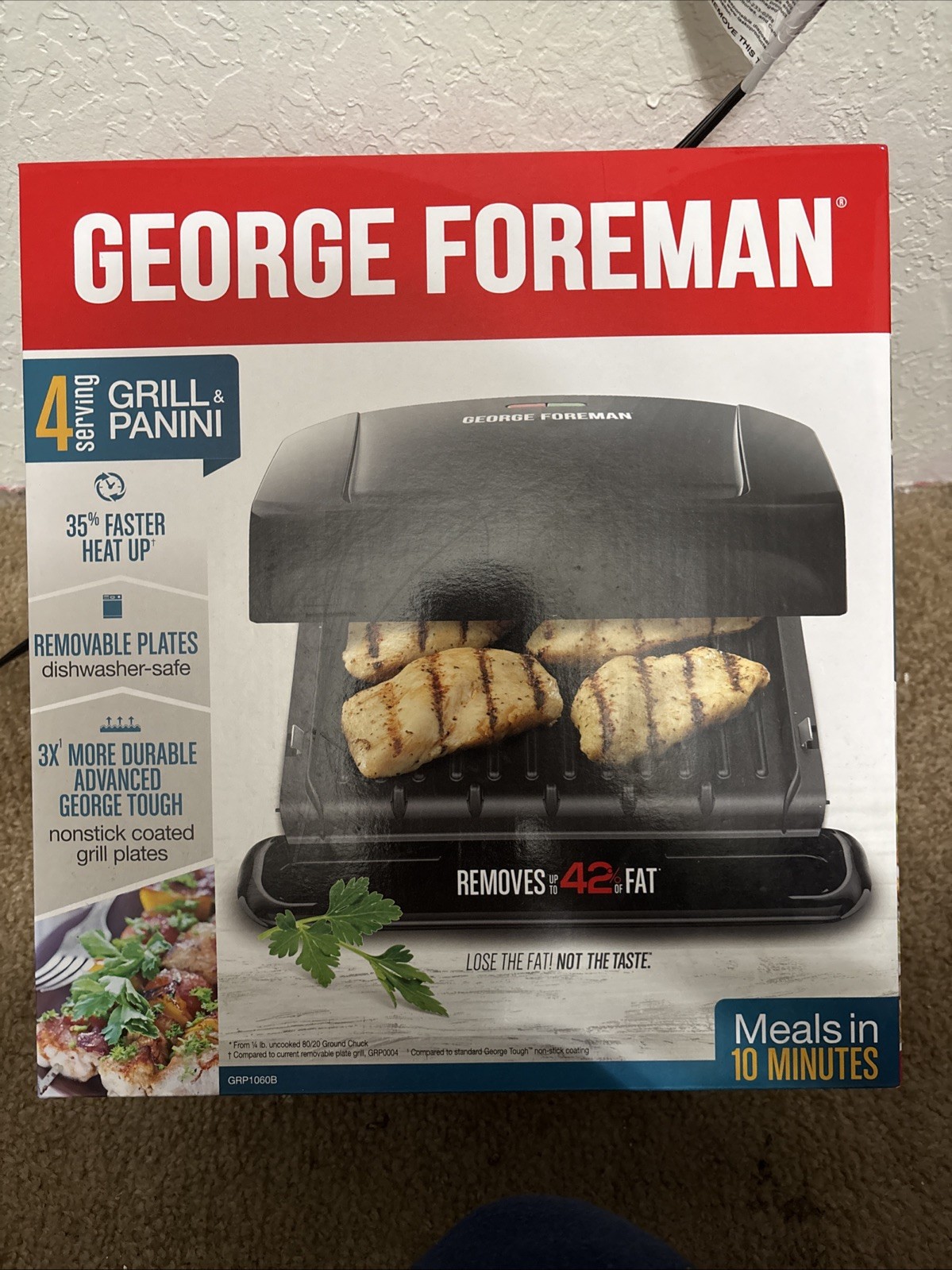 George Foreman 4-Serving Removable Plate Grill and Panini Press, Black, GRP1060B