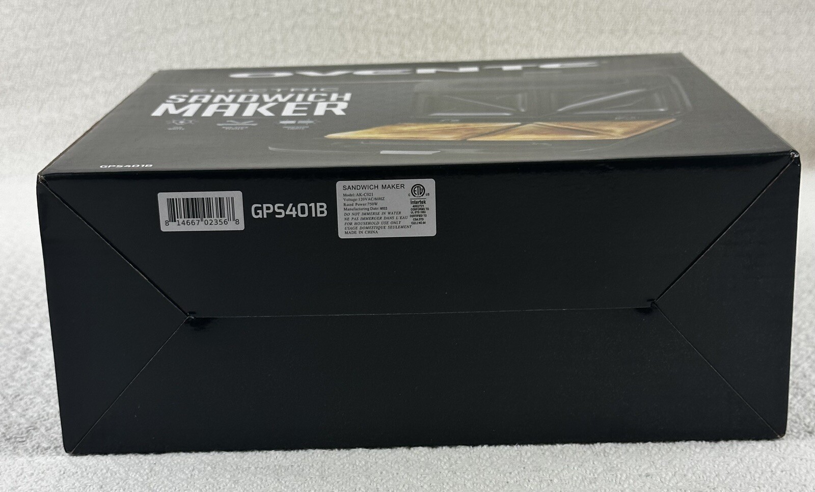 Ovente Electric Sandwich Maker Black Non-Stick Plates Black GPS401B New in Box
