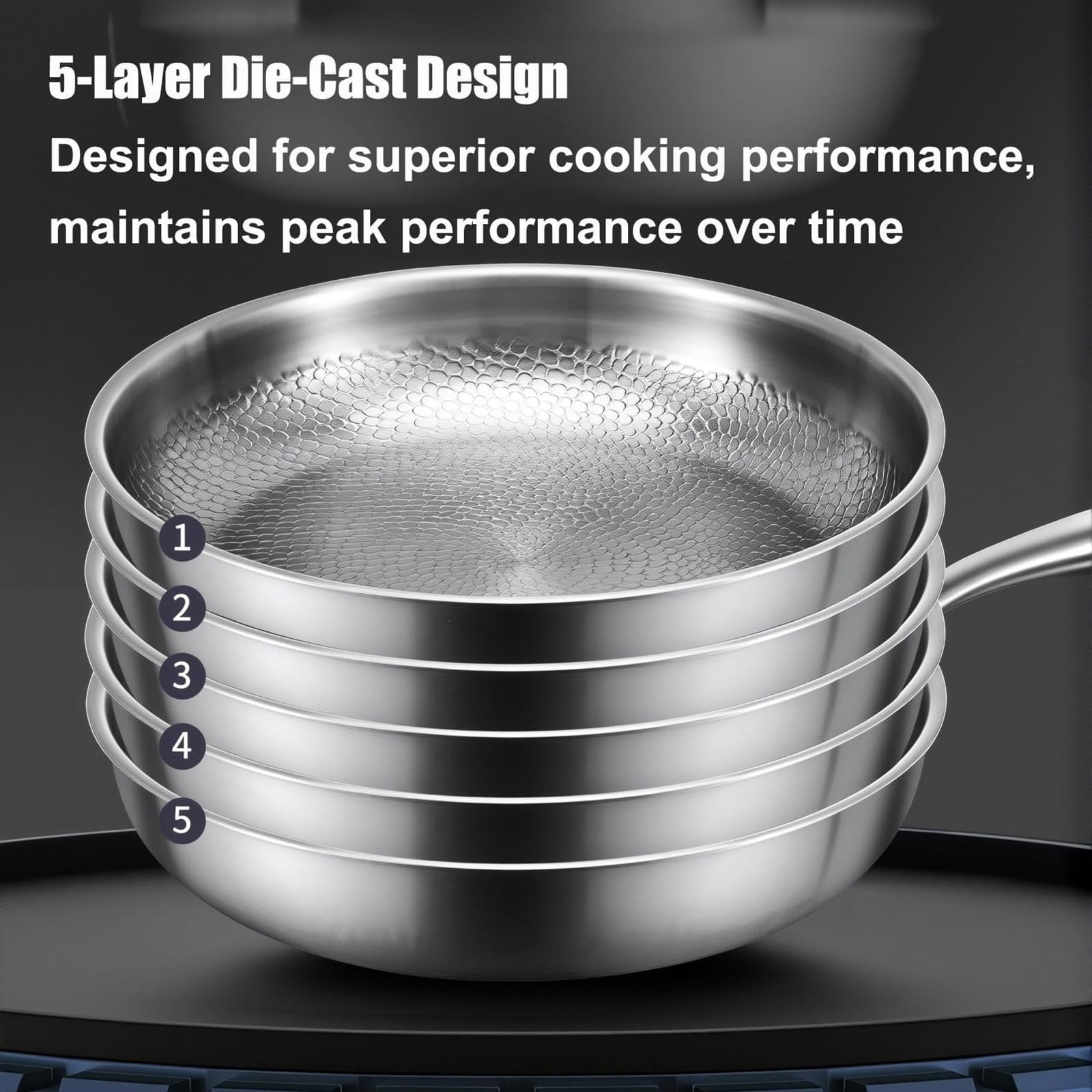 Fazipu Titanium Hammered Pan Pro Frying Pan with Lid, 11.8 in, XL, Ultra-Durable