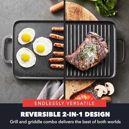 Bobby Flay GreenPan Cast Iron Reversible Grill Griddle 16.5 x 9.5 Preseasoned