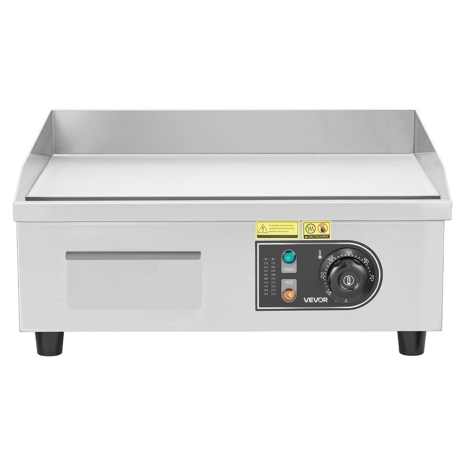 Commercial Griddle 1750W, 122–570°F, 450x300mm SS Surface, Drip Tray Included