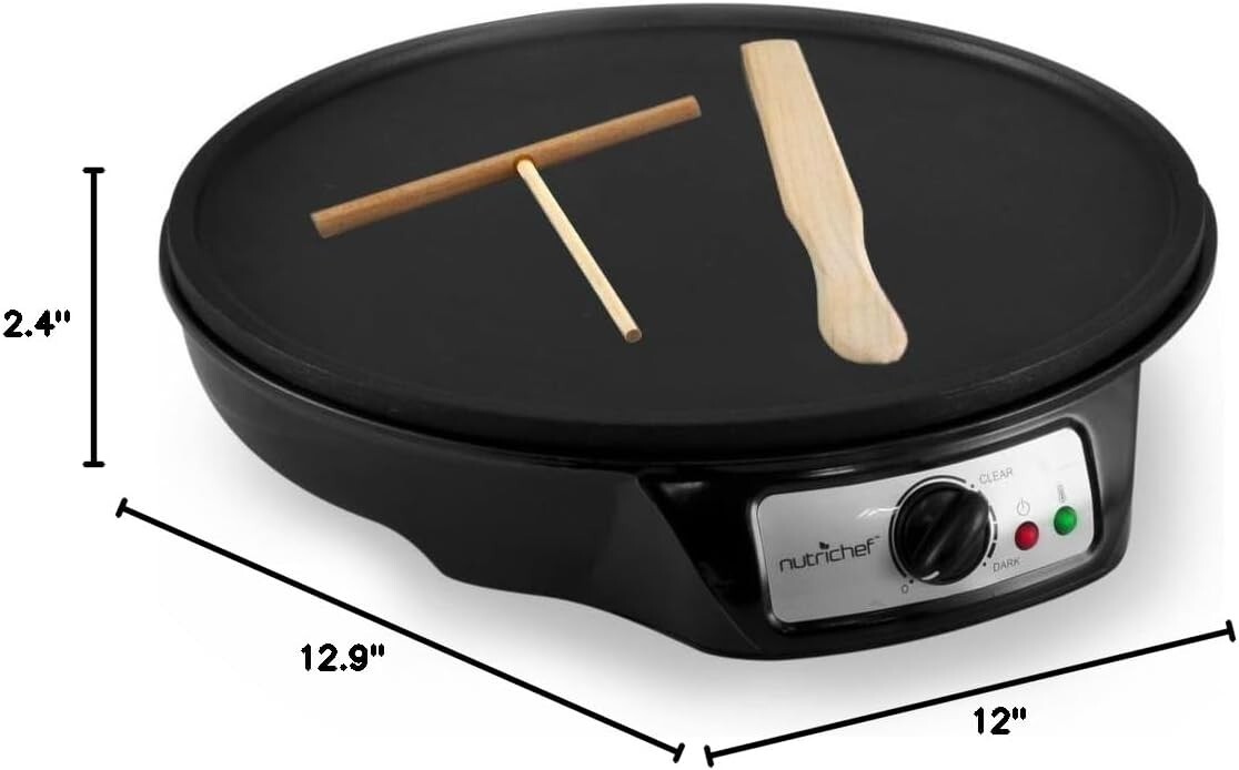 Nutrichef Electric Crepe Maker Pan & Griddle – 12 Inch Nonstick Cooktop LED I…