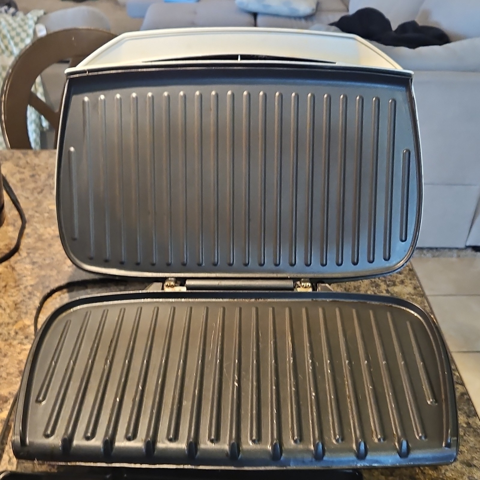 George Foreman Contact Electric Grill Non-Stick Ribbed Plates 1150W White/Black
