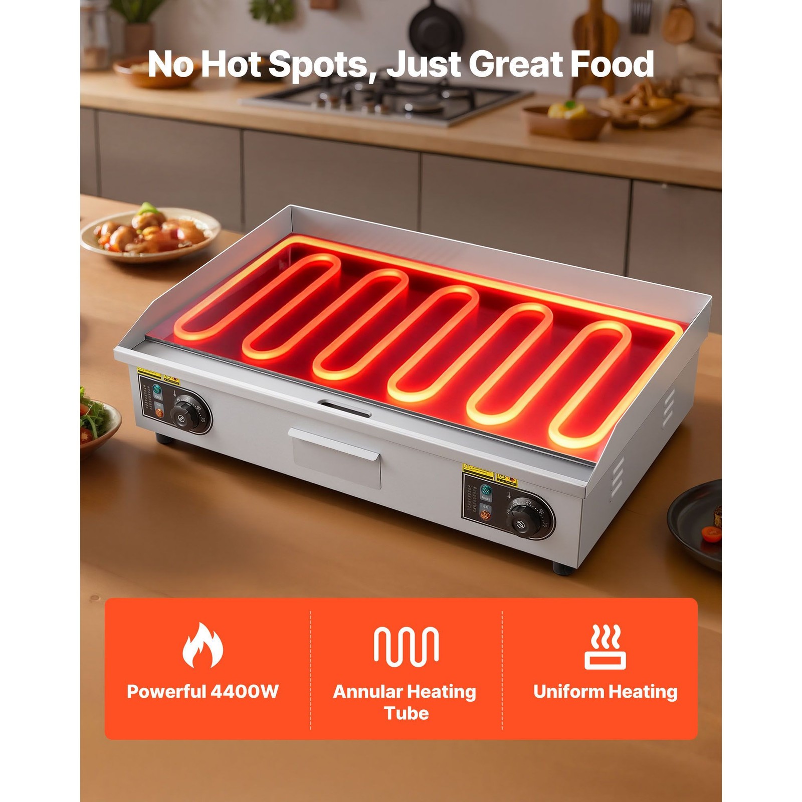 Commercial Electric Griddle, 28.5×15.75 in, 2800W, 122 – 570°F, Stainless Steel