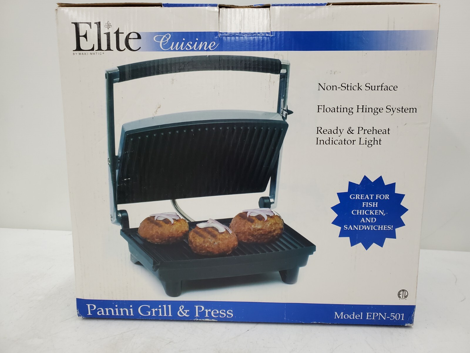 Elite Cuisine Panini Grill & Press EPN-501. NEW OPEN BOX (131839-11 MR CC4)