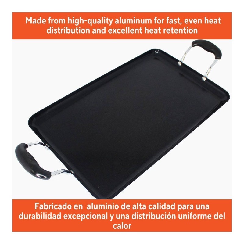 17″x10″ Ceramic Double Burner Griddle Black: Hand Wash, Electric/Gas