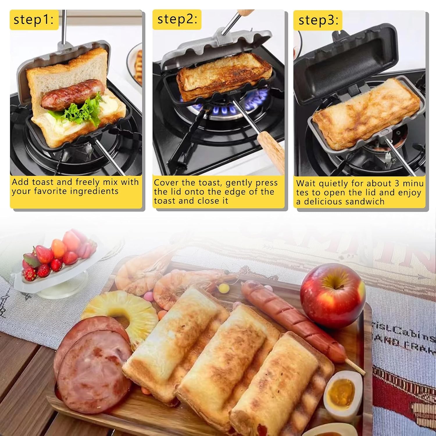 Double Sided Hot Sandwich Maker Non Stick Pan Grill Press Sandwich Toaster