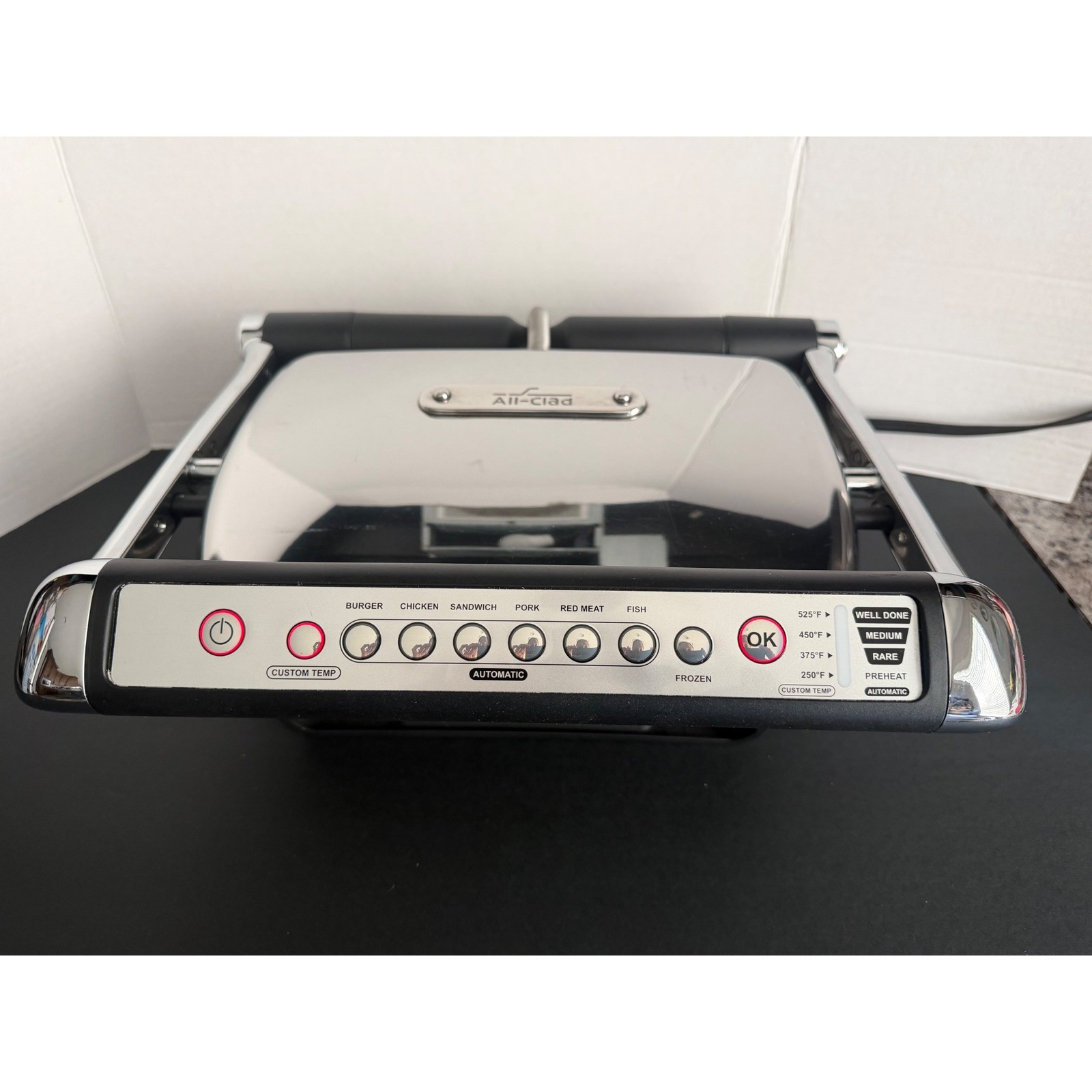 ALL CLAD Indoor Electric Tabletop Meat Grill Stainless Steel EUC XL Auto Sense