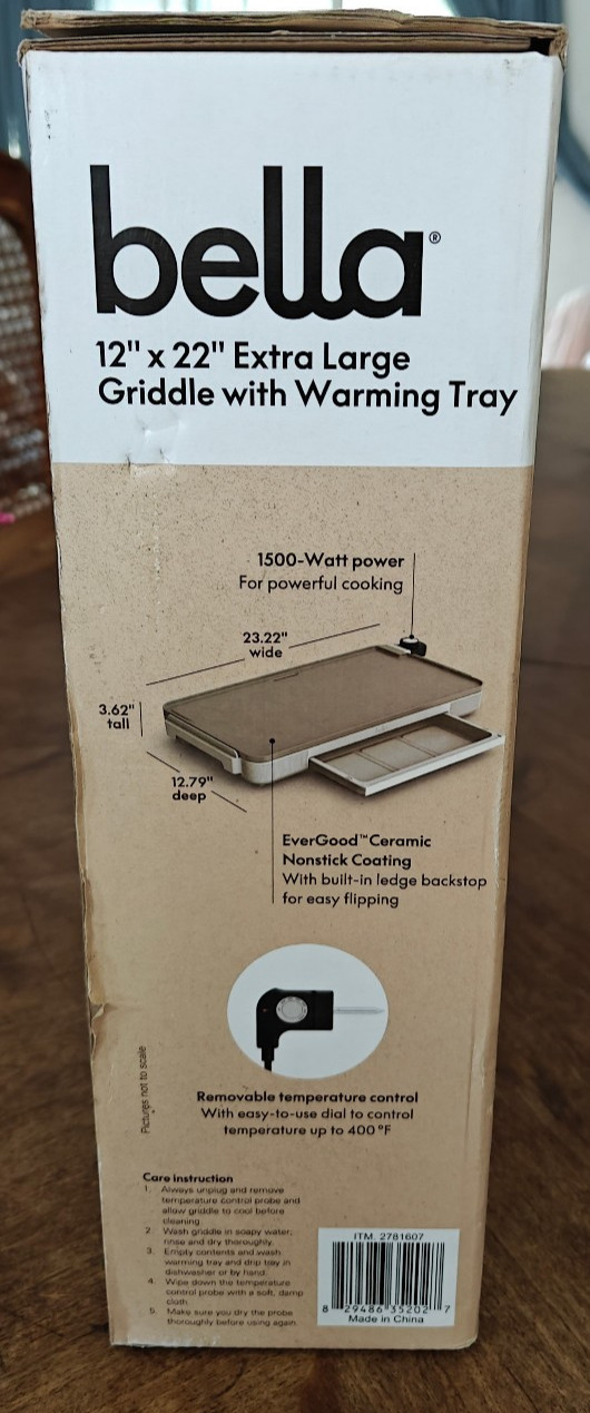 NEW BELLA 12″ x 22″ XL Electric GRIDDLE w/ EverGood Ceramic Non-stick Coating