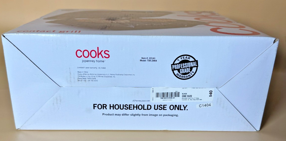 Cooks JCPenney Home Contact Grill Indoor Electric Grill Non-Stick New Open Box