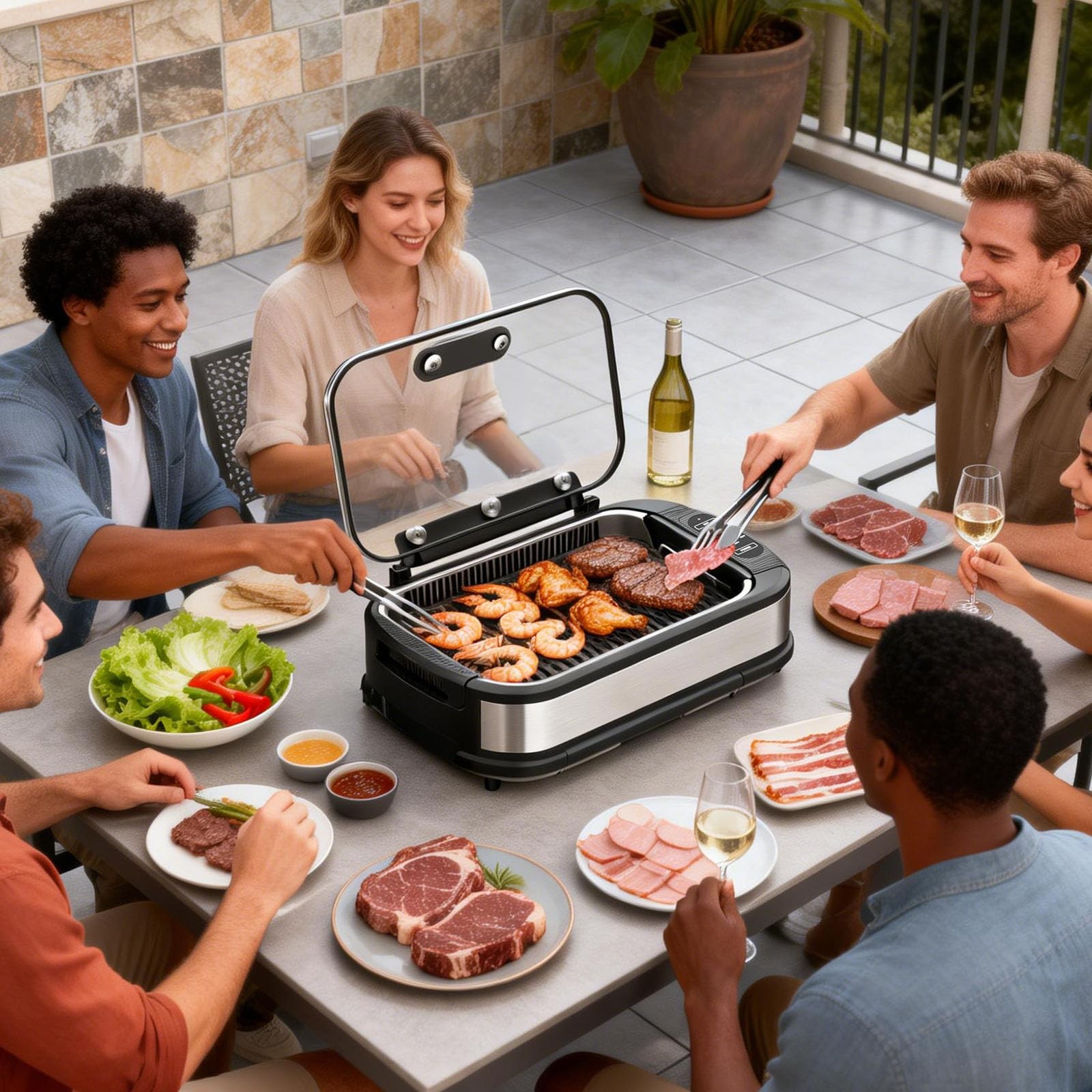 Electactic Smokeless Electric Grill & Griddle Indoor Cooking, Nonstick Contact