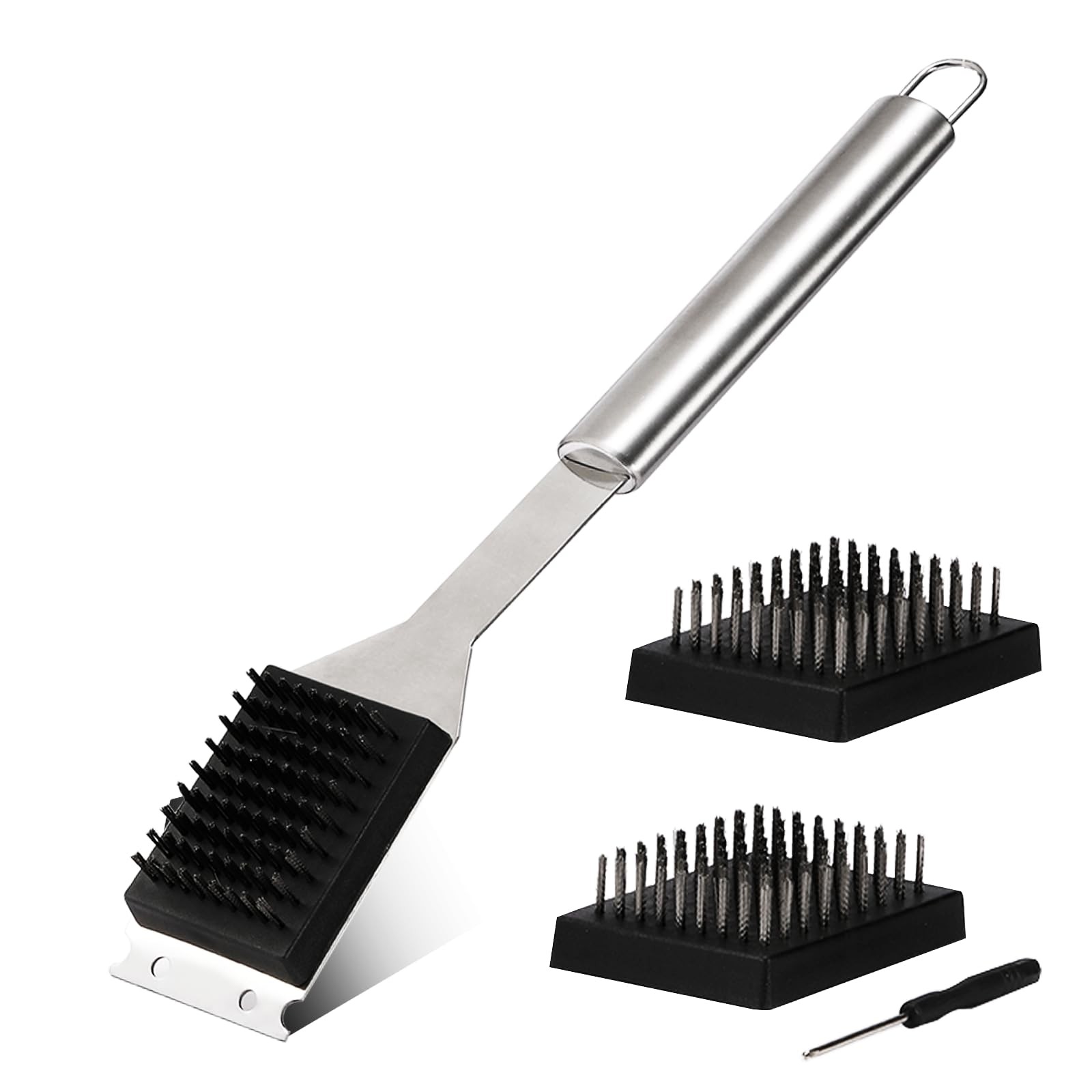 16.5” Grill Brush and Scraper with 2 Replacements & 1 Silver