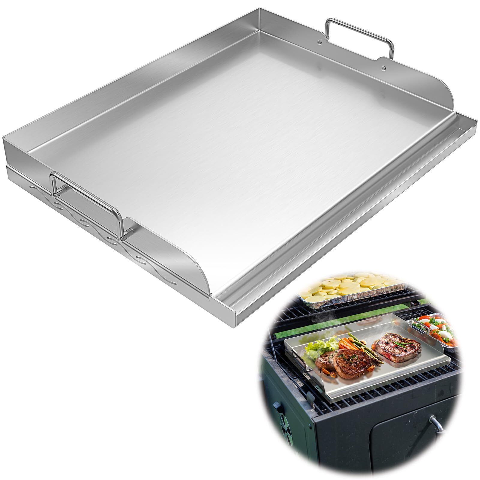 Plancha universal de acero inoxidable con placa superior plana