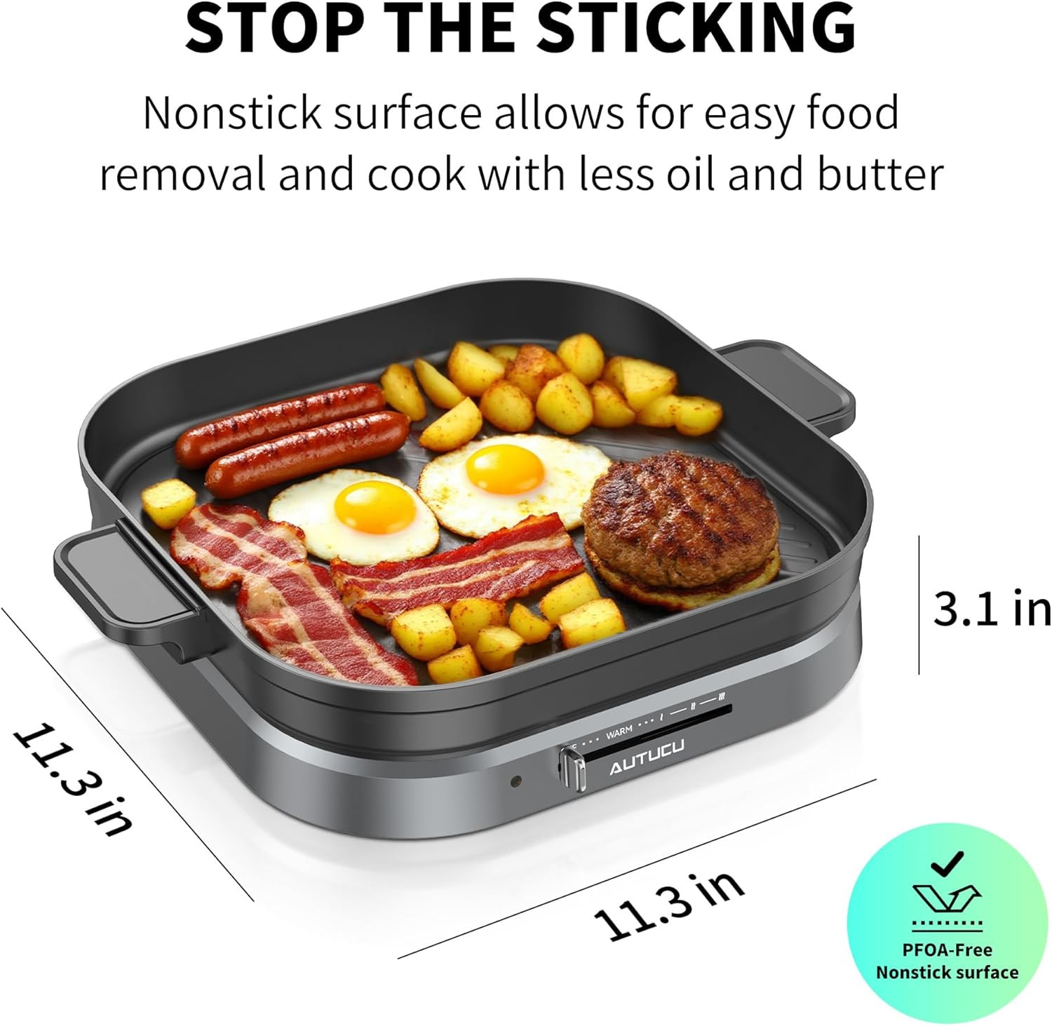 T2NA 2-In-1 Electric Griddle Nonstick Flat Grill, Pfoa-Free Ceramic-Coated Surfa