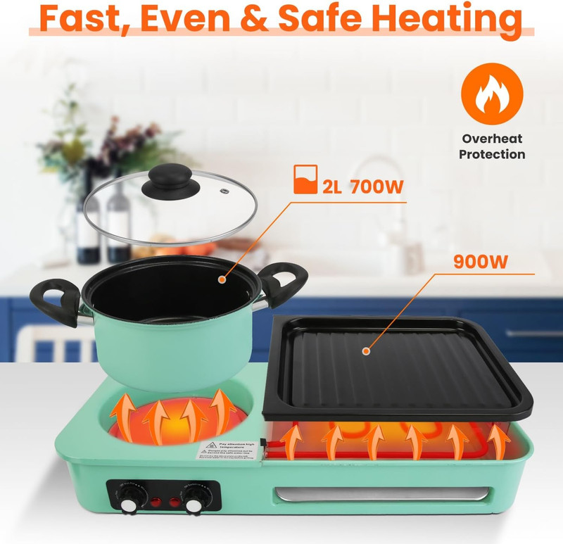 3 In 1 Electric Hot Pot Grill with Dual Temp Control 1600W Non-Stick Cooker Pan