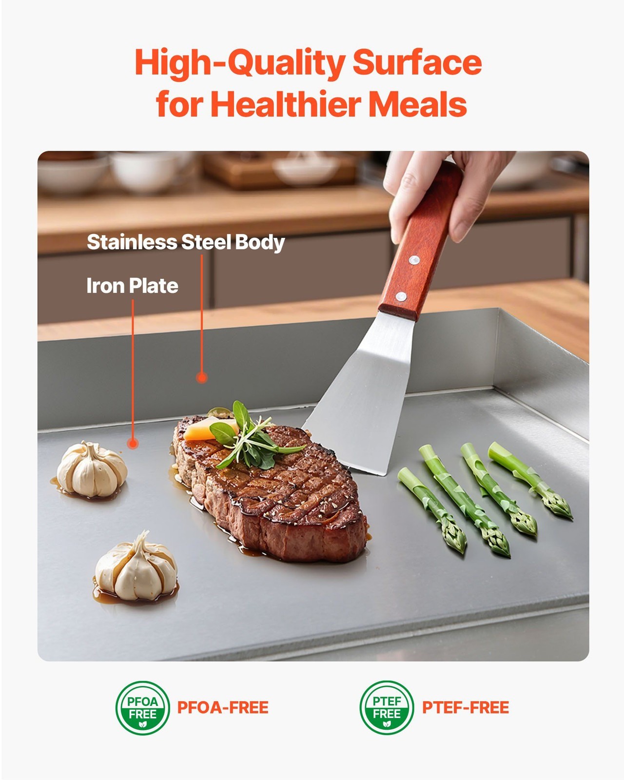 21.06×11.81in 3200W Griddle, Stainless Body, 8mm Iron Plate, 122-570°F