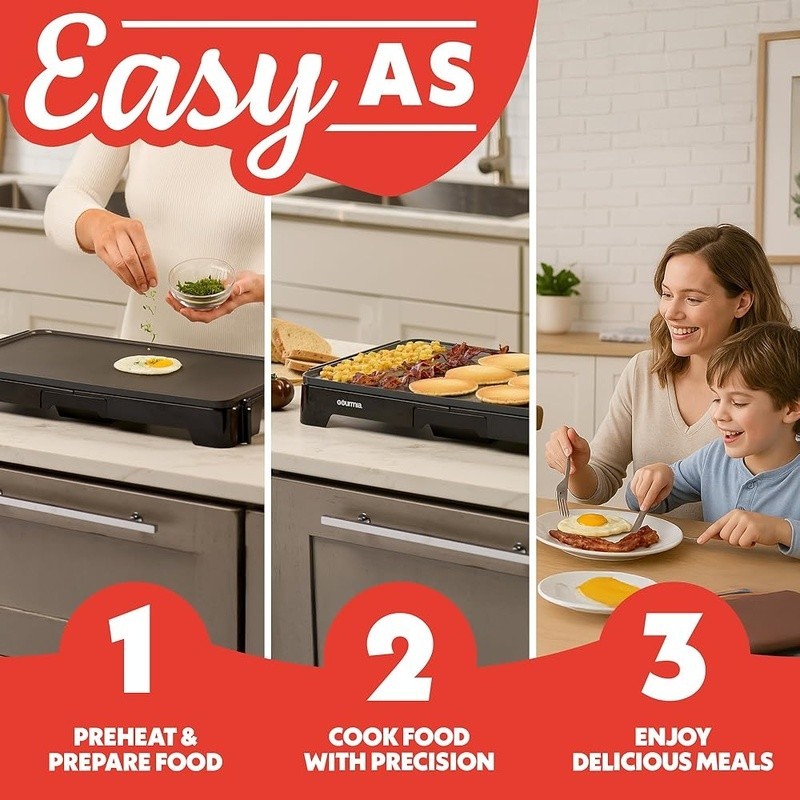 Extra Large Non Stick Electric Griddle 22 Inch Temperature Control Easy Cleanup