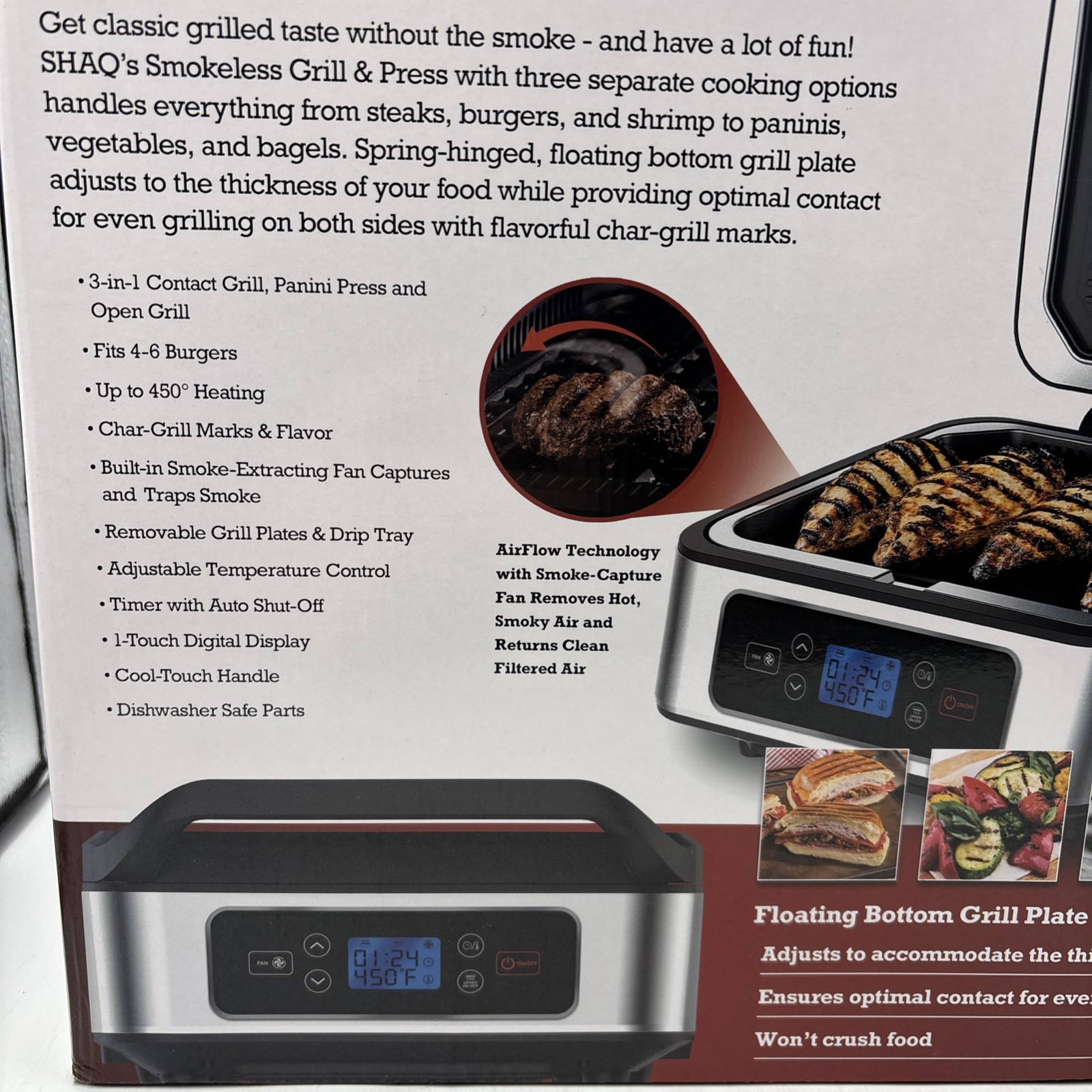 SHAQ 3-in-1 Smokeless Grill And Press Indoor Grill Brand New