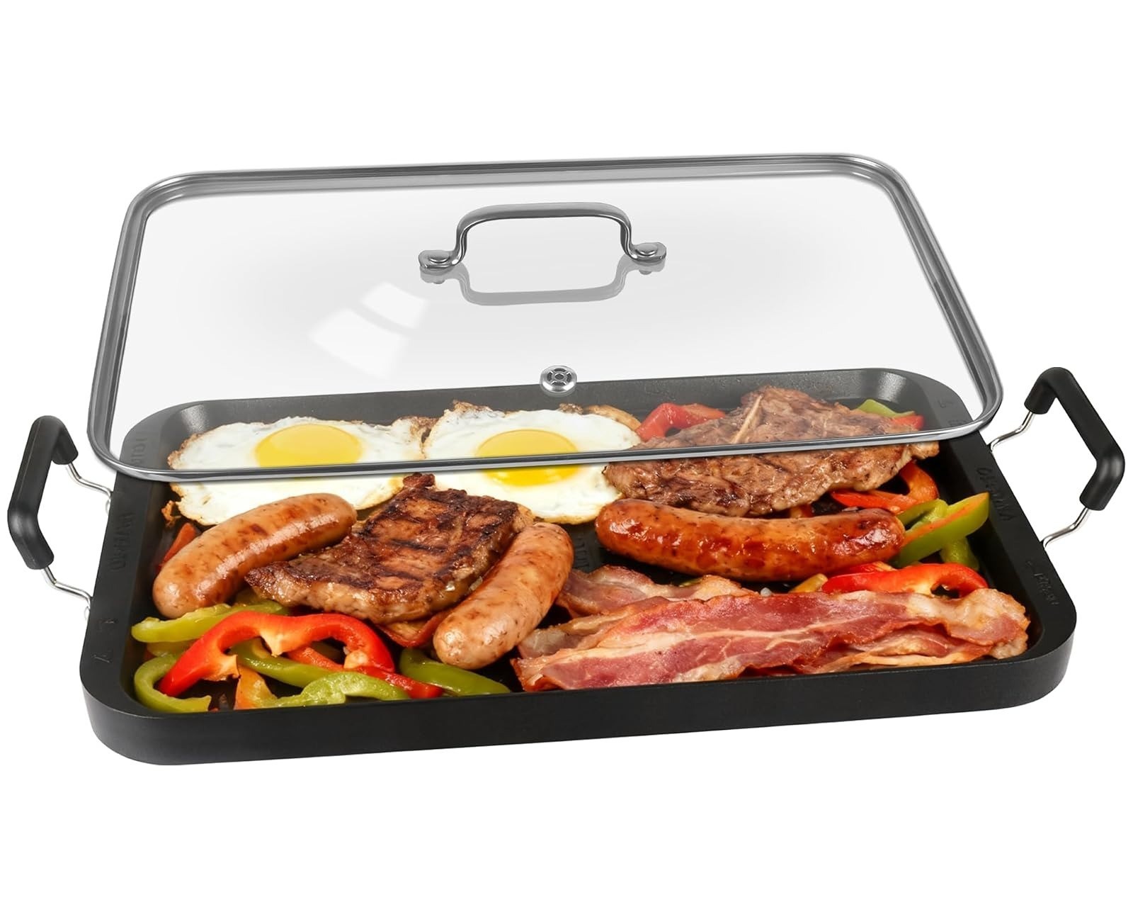 Vayepro 2 Burner Griddle Pan with Glass Lid – Non-Stick Aluminum