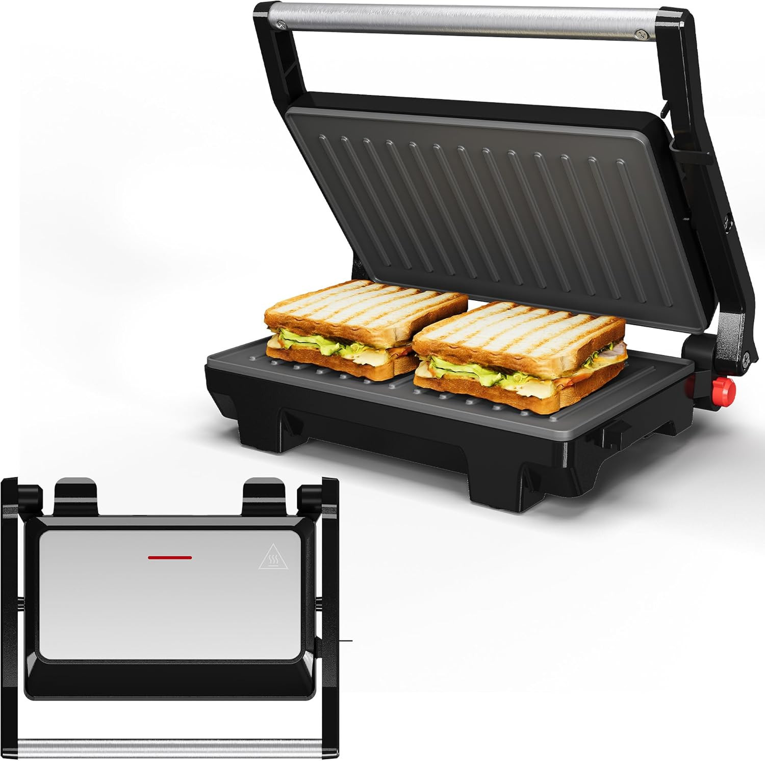 Panini Press Grill Indoor: Sandwich Maker with Nonstick Plates, Easy to Clean, 1