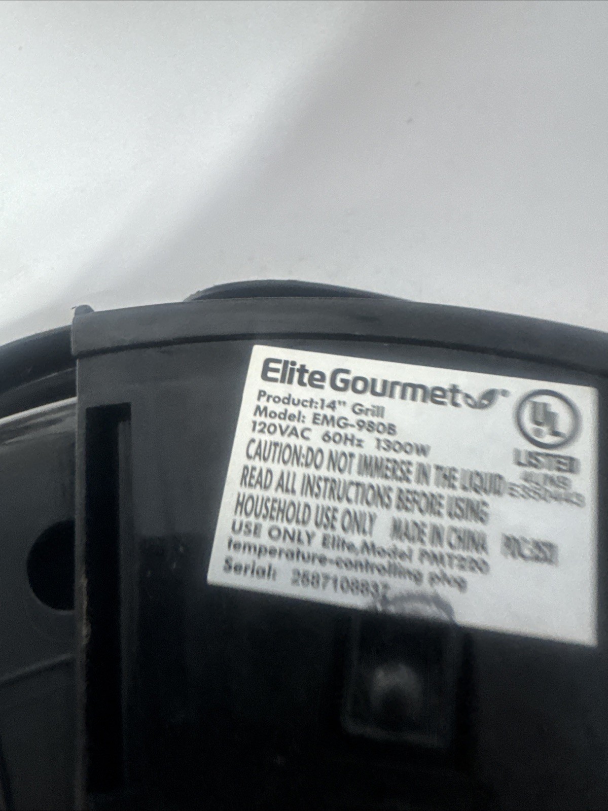 Elite Gourmet 14″ Electric Grill Model EMG-9808 120 VAC 60Hz 1300W Glass Lid