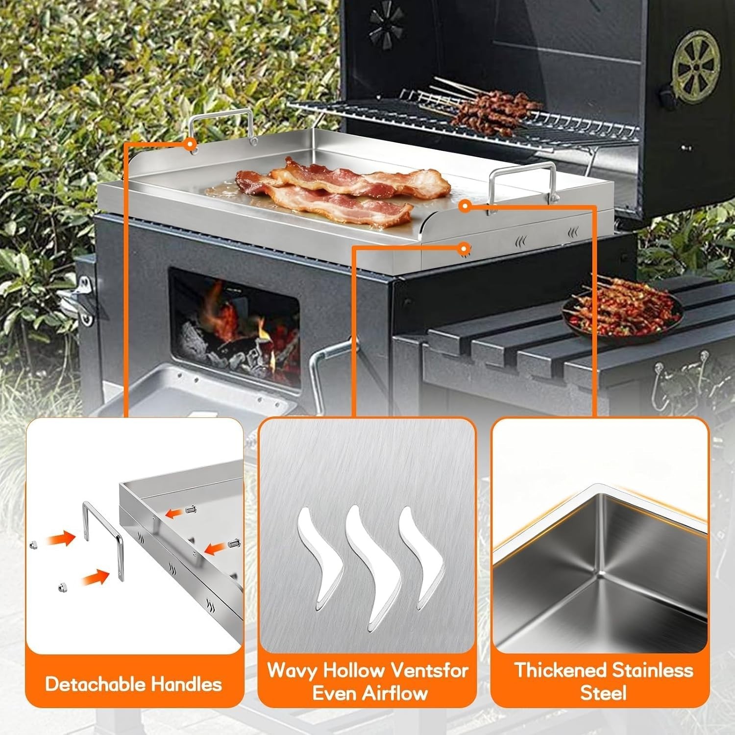 17″ x 13″ Stainless Steel Griddle for BBQ & Camping – Even Heat Cooking