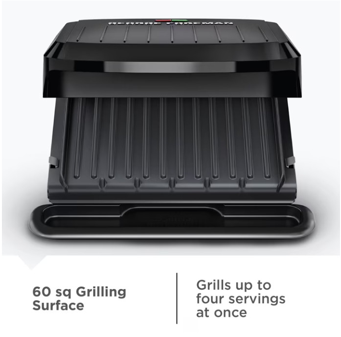 George Foreman 4-Serving Electric Grill & Panini Press, Easy-Clean Nonstick Plat