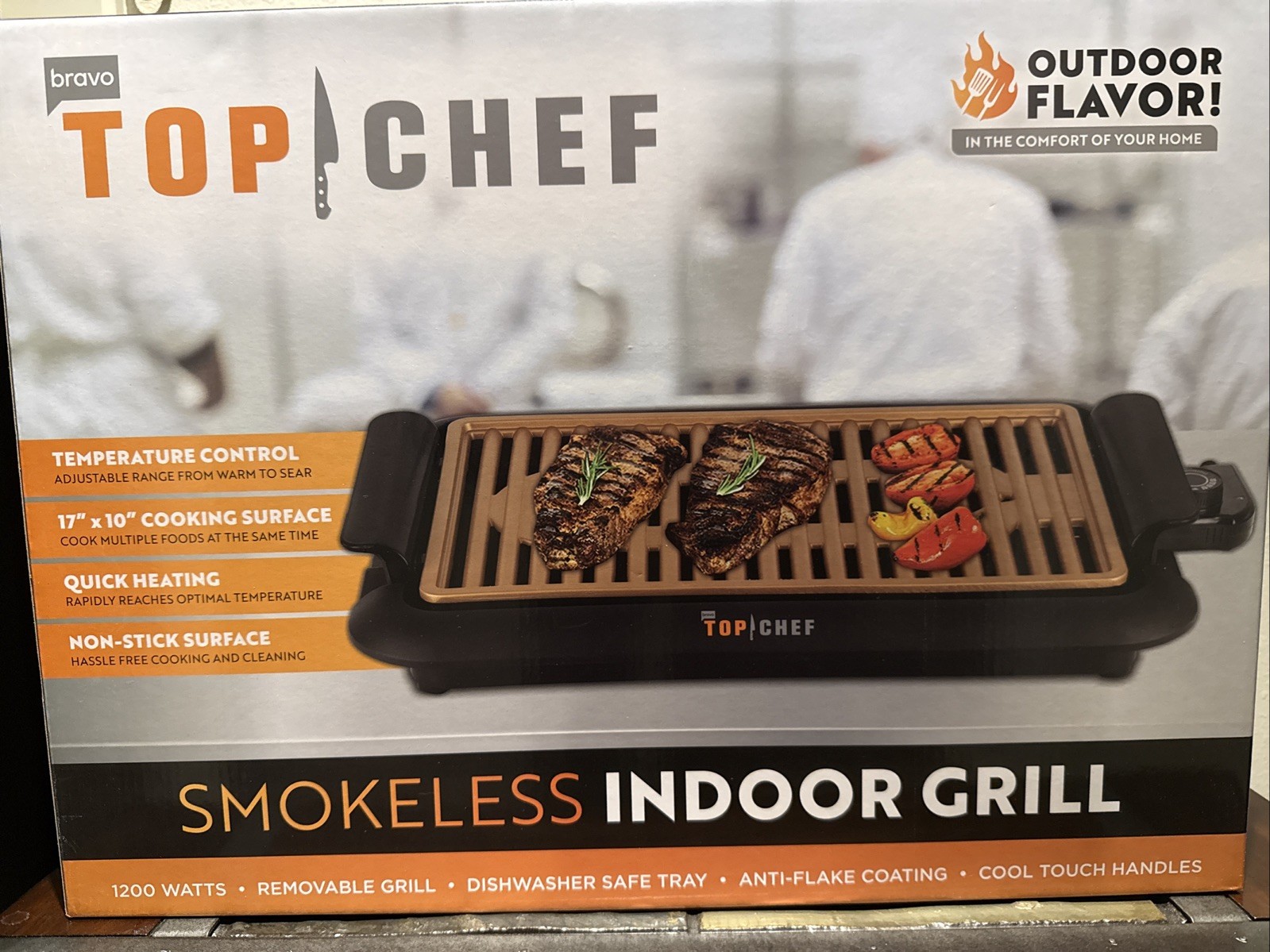 Top Chef, Smokeless Indoor Grill Non-Stick Surface Dishwasher Safe – NEW In Box!