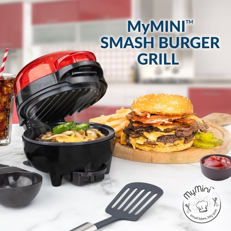 Smash Burger Griddle W/ Bun Warmer 750W Nonstick Compact Easy to Use Oil Tray