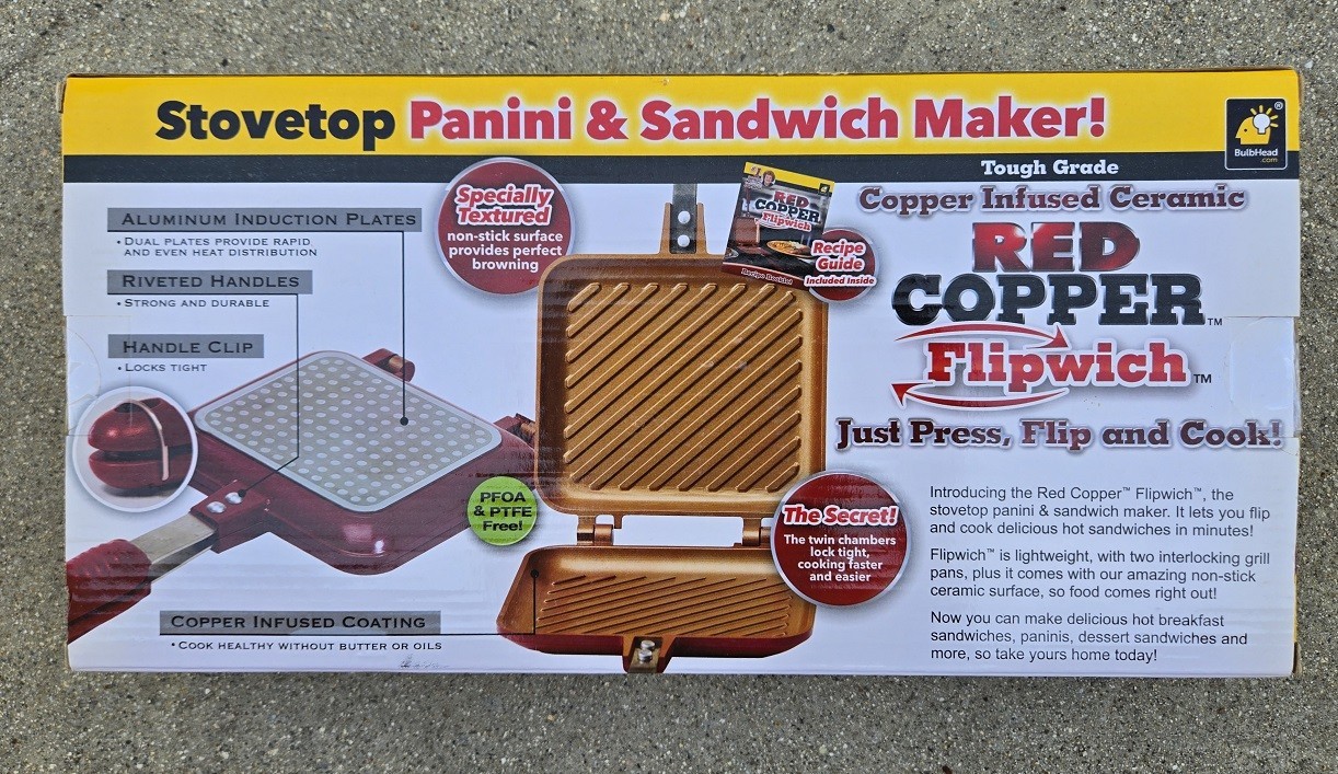 NEW Red Copper Flipwich nonstick stovetop Panini & Sandwich Maker