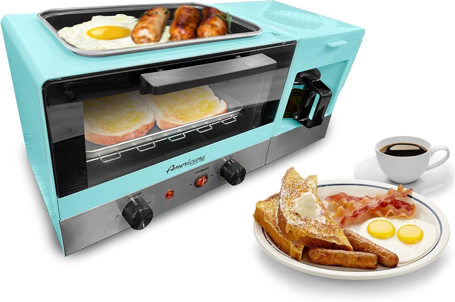 Americana 2 Slice 9.5″ Griddle with Glass Lid 3-in-1 Breakfast Center Station