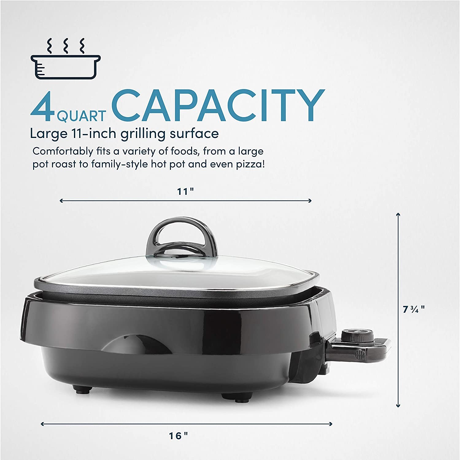 Aroma Housewares ASP-218B Grillet 4Qt. 3-in-1 Cool-Touch Electric Indoor Grill