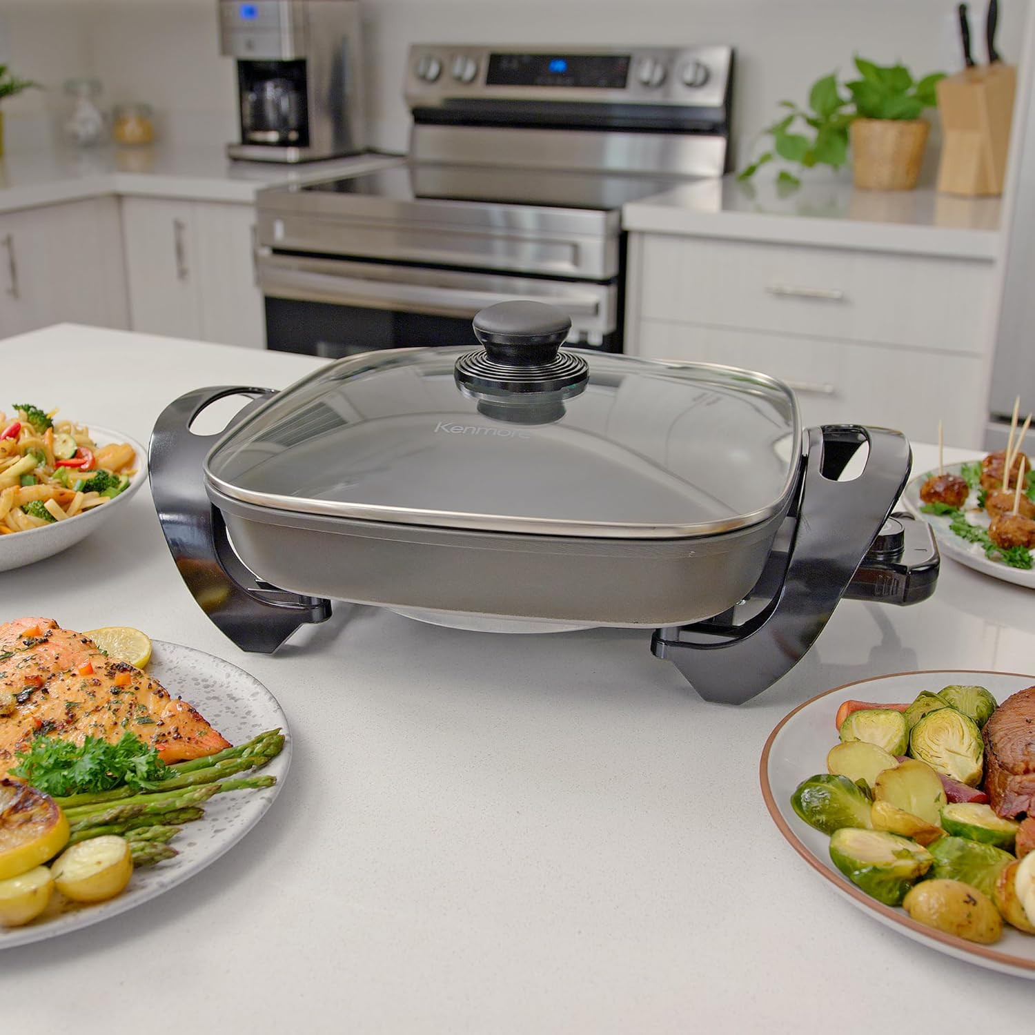 Kenmore Non-Stick Electric Skillet with Removable Drip Tray, Black, 10″ X 18″ Co