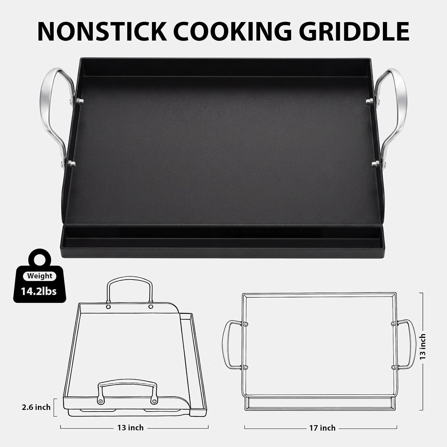 Cast Iron Griddle, Pre-Seasoned, Nonstick, 17 X 13 in Flat Top | Griddle for Gas