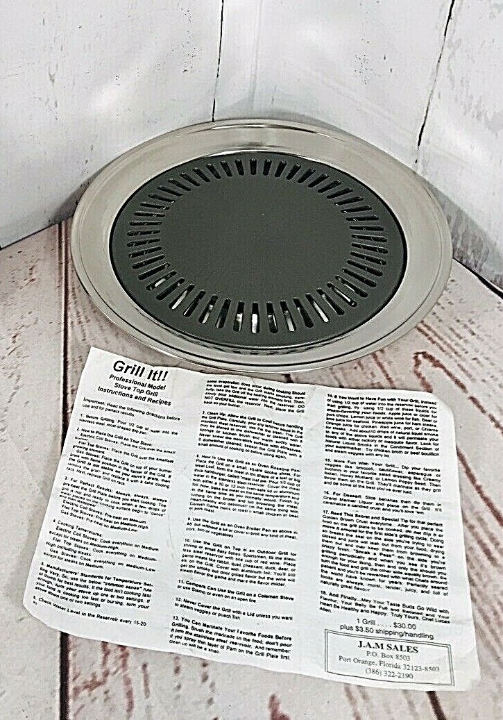 Smokeless “Grill It” Stove Top Indoor Grill Compact Kitchen Cooking Silver 614A2