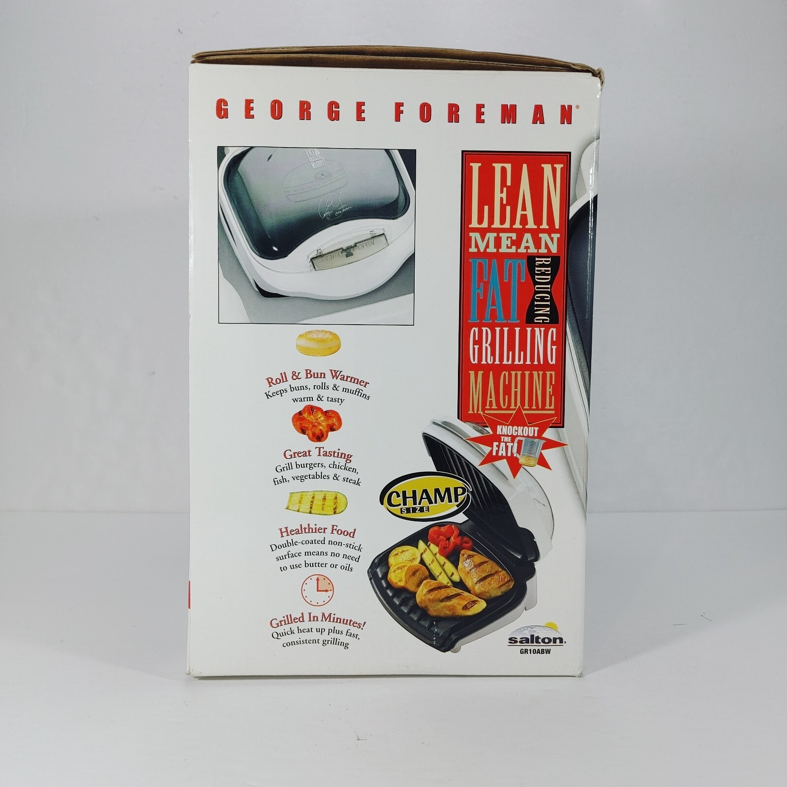 George Foreman Champ Size Grill With Bun Warmer White GR10ABW – Complete In Box