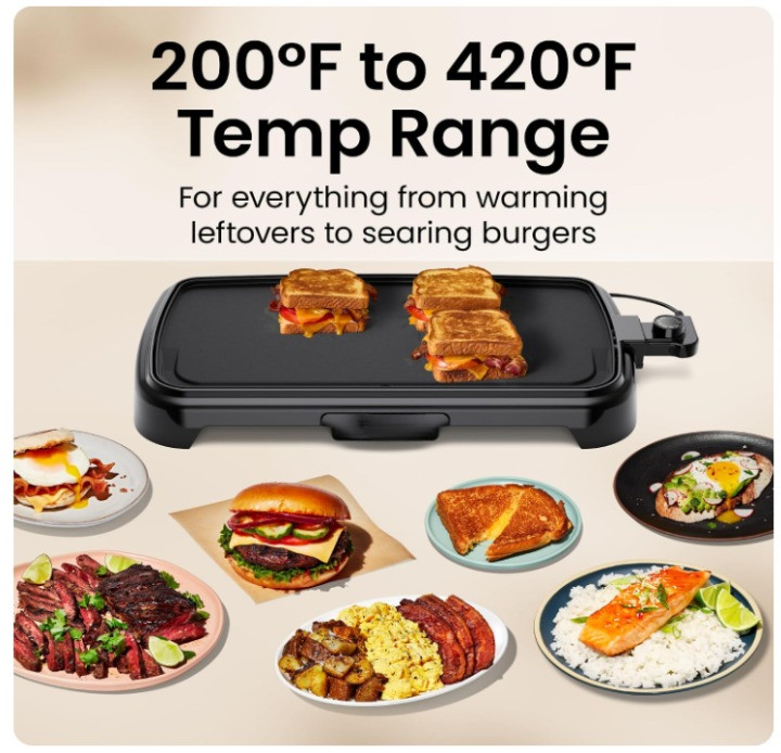 Plancha Eléctrica XL Antiadherente 10×20″ Control Temperatura Parrilla Cocina