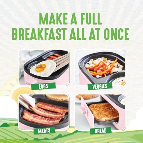 GreenLife 3-in-1 Breakfast Maker Station, Healthy Ceramic Nonstick Dual Gridd…
