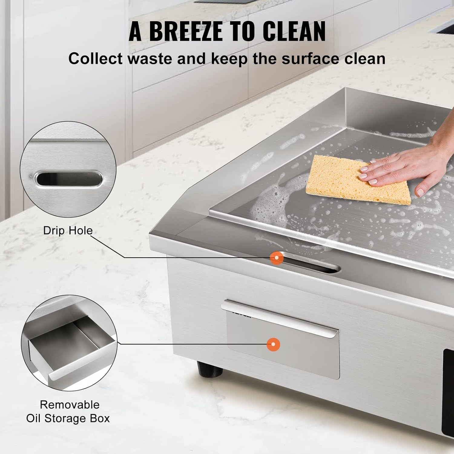 VEVOR Commercial Electric Griddle, 22″, 1600W Countertop Flat Top Griddle,110V